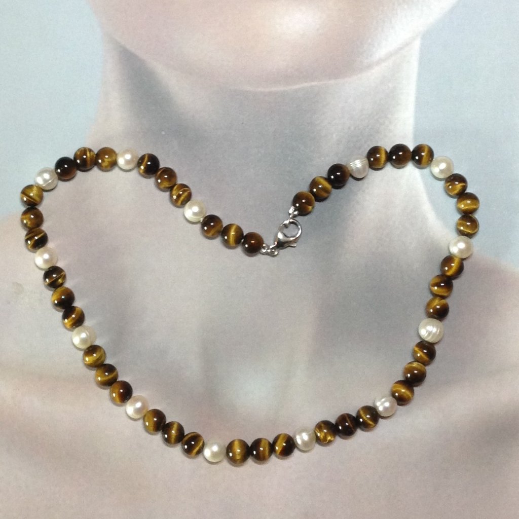 Tiger-Eye Gemstone And Freshwater Pearl Necklace 40$